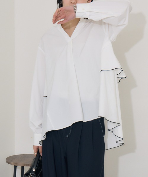 Paradise Picnic（パラダイスピクニック）の「ROSIEE   裾メローバックフレアシャツ（シャツ/ブラウス・レディース・ブラック/ホワイト・FREE）」の12枚目の写真