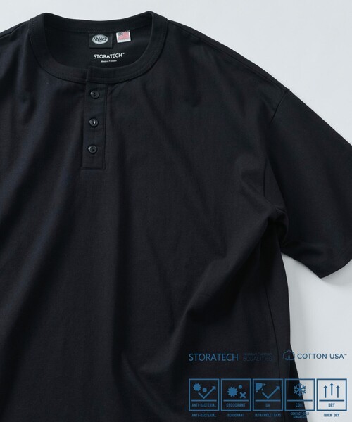 FREAK'S STORE(フリークスストア)の「限定展開 STRATECH/ストラテック ヘンリーネック Tシャツ/抗菌/防臭/制菌/UVカット/接触冷感/吸水速乾(Tシャツ/カットソー・メンズ・チャコールグレー/ホワイト/ブラック/グレイッシュベージュ/ネイビー・SMALL/MEDIUM/LARGE/X-LARGE)」の16枚目の写真