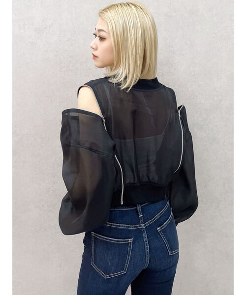 GYDA（ジェイダ）の「SymmetryGYDA ZIP デザインシアーブルゾン（ブルゾン・レディース・オフホワイト/ブラック・FREE）」の13枚目の写真