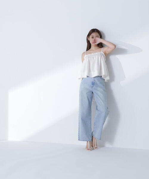 NATURAL BEAUTY BASIC(ナチュラルビューティーベーシック)の「◇【THINK NATURAL】テントラインギャザーキャミトップス(キャミソール・レディース・ライトグリーン/ブラック/オフホワイト・FREE)」の4枚目の写真