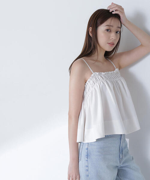 NATURAL BEAUTY BASIC(ナチュラルビューティーベーシック)の「◇【THINK NATURAL】テントラインギャザーキャミトップス(キャミソール・レディース・ライトグリーン/ブラック/オフホワイト・FREE)」の5枚目の写真
