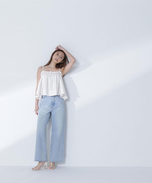 NATURAL BEAUTY BASIC(ナチュラルビューティーベーシック)の「◇【THINK NATURAL】テントラインギャザーキャミトップス(キャミソール・レディース・ライトグリーン/ブラック/オフホワイト・FREE)」の7枚目の写真