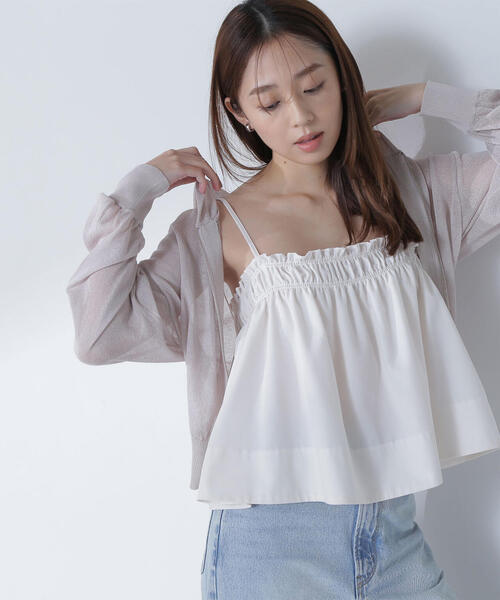 NATURAL BEAUTY BASIC(ナチュラルビューティーベーシック)の「◇【THINK NATURAL】テントラインギャザーキャミトップス(キャミソール・レディース・ライトグリーン/ブラック/オフホワイト・FREE)」の8枚目の写真