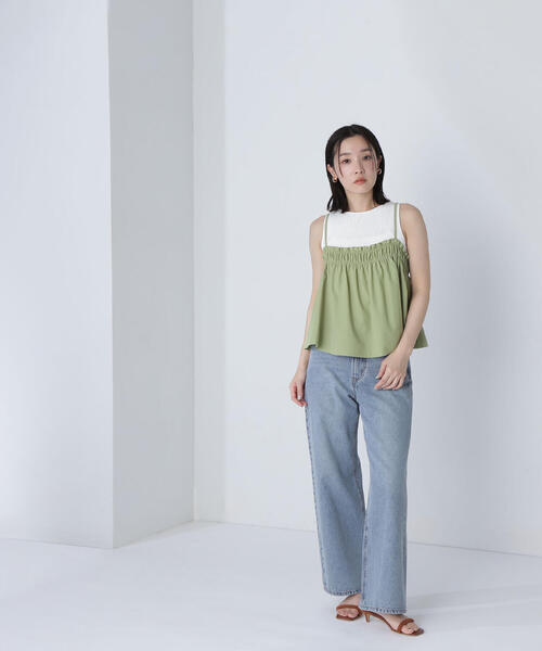 キャミソール 「THINK NATURAL」テントラインギャザーキャミトップス THINK NATURAL】テントラインギャザーキャミトップス | NATURAL