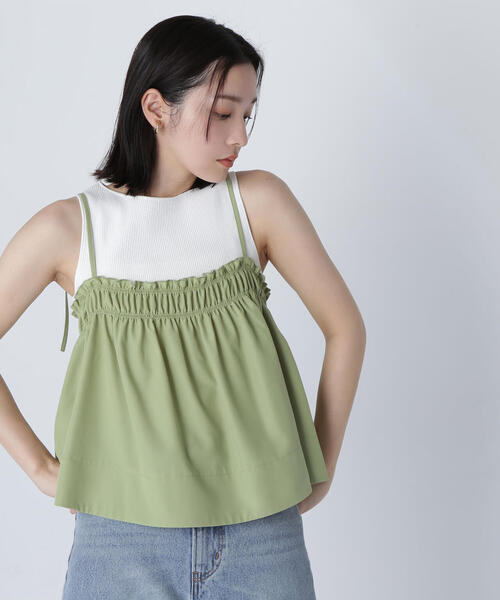 NATURAL BEAUTY BASIC(ナチュラルビューティーベーシック)の「◇【THINK NATURAL】テントラインギャザーキャミトップス(キャミソール・レディース・ライトグリーン/ブラック/オフホワイト・FREE)」の15枚目の写真