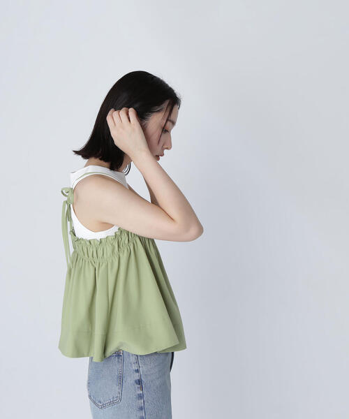 NATURAL BEAUTY BASIC(ナチュラルビューティーベーシック)の「◇【THINK NATURAL】テントラインギャザーキャミトップス(キャミソール・レディース・ライトグリーン/ブラック/オフホワイト・FREE)」の17枚目の写真