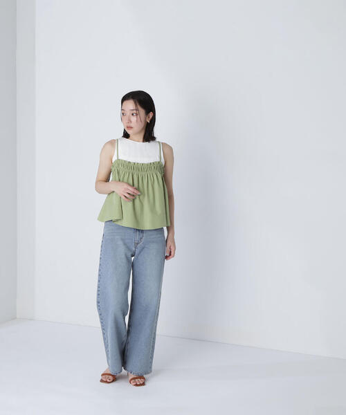 NATURAL BEAUTY BASIC(ナチュラルビューティーベーシック)の「◇【THINK NATURAL】テントラインギャザーキャミトップス(キャミソール・レディース・ライトグリーン/ブラック/オフホワイト・FREE)」の18枚目の写真