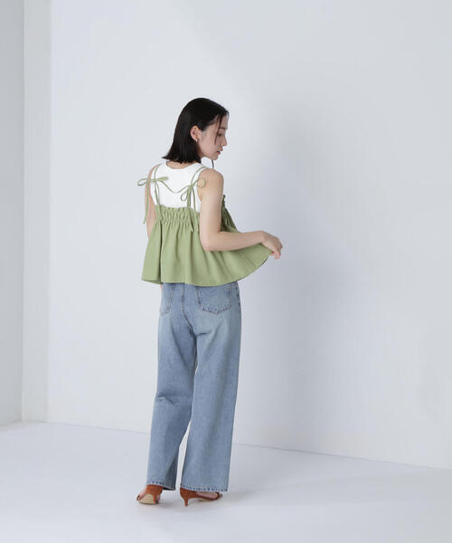 NATURAL BEAUTY BASIC(ナチュラルビューティーベーシック)の「◇【THINK NATURAL】テントラインギャザーキャミトップス(キャミソール・レディース・ライトグリーン/ブラック/オフホワイト・FREE)」の20枚目の写真