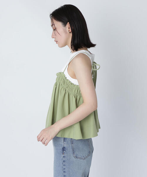 NATURAL BEAUTY BASIC(ナチュラルビューティーベーシック)の「◇【THINK NATURAL】テントラインギャザーキャミトップス(キャミソール・レディース・ライトグリーン/ブラック/オフホワイト・FREE)」の21枚目の写真