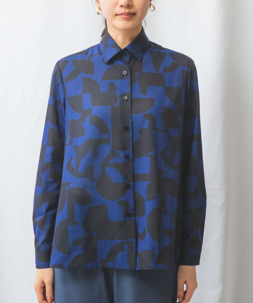 NARACAMICIE（ナラカミーチェ）の「【NARACAMICIE】モノトーンプリントテントライン長袖シャツ（シャツ/ブラウス・レディース・ホワイト/ブルー・M/XL/L）」の12枚目の写真