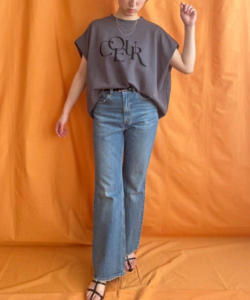 LHELBIE（レルビエ）の「フロッキーロゴボックスTシャツ（Tシャツ/カットソー・レディース・ベージュ/チャコールグレー/オフホワイト・M）」の19枚目の写真