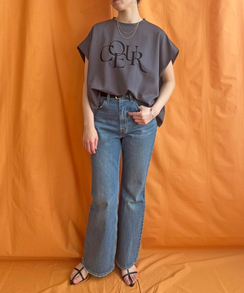 LHELBIE（レルビエ）の「フロッキーロゴボックスTシャツ（Tシャツ/カットソー・レディース・ベージュ/チャコールグレー/オフホワイト・M）」の21枚目の写真