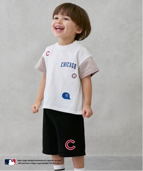petit main(プティマイン)の「【MLB】カットデニムハーフパンツ(デニムパンツ・キッズ・アイボリー/ブラック/ブルー・80cm/100cm/120cm/110cm/90cm/130cm)」の1枚目の写真
