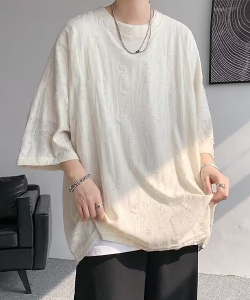 link lot（リンクロット）の「【男女兼用】ダメージ加工ビッグシルエットスラブTシャツ（Tシャツ/カットソー・メンズ・ダークグレー/ホワイト・F）」の2枚目の写真