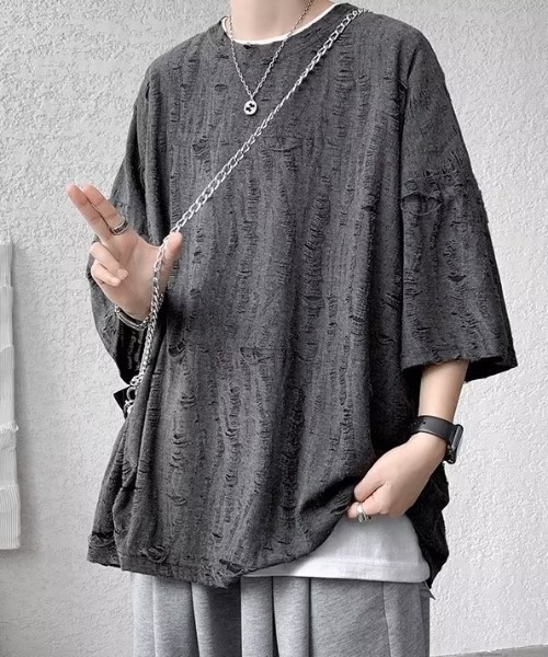 link lot（リンクロット）の「【男女兼用】ダメージ加工ビッグシルエットスラブTシャツ（Tシャツ/カットソー・メンズ・ダークグレー/ホワイト・F）」の11枚目の写真