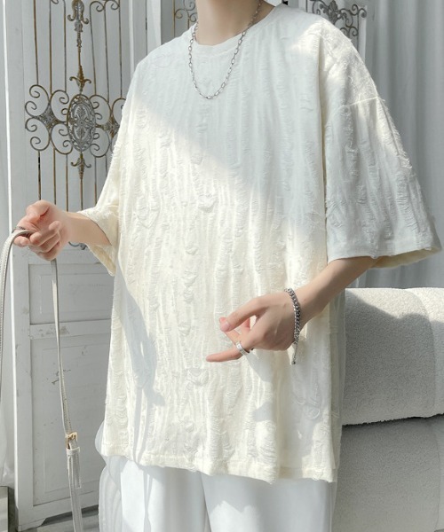 link lot（リンクロット）の「【男女兼用】ダメージ加工ビッグシルエットスラブTシャツ（Tシャツ/カットソー・メンズ・ダークグレー/ホワイト・F）」の6枚目の写真