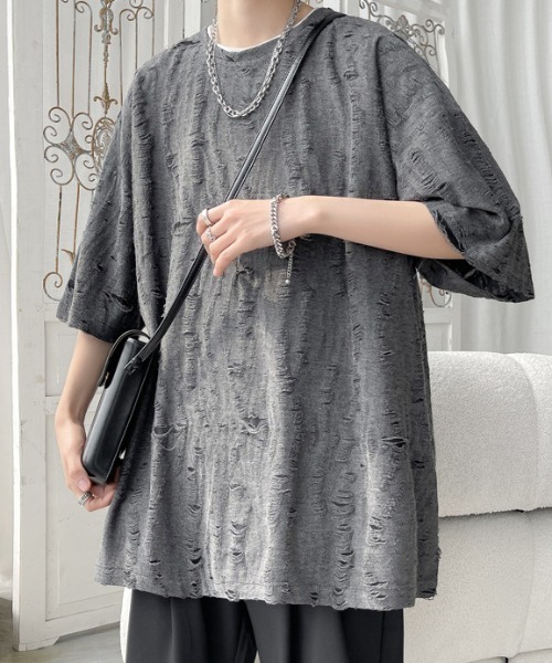 link lot（リンクロット）の「【男女兼用】ダメージ加工ビッグシルエットスラブTシャツ（Tシャツ/カットソー・メンズ・ダークグレー/ホワイト・F）」の10枚目の写真