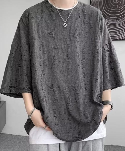 link lot（リンクロット）の「【男女兼用】ダメージ加工ビッグシルエットスラブTシャツ（Tシャツ/カットソー・メンズ・ダークグレー/ホワイト・F）」の17枚目の写真