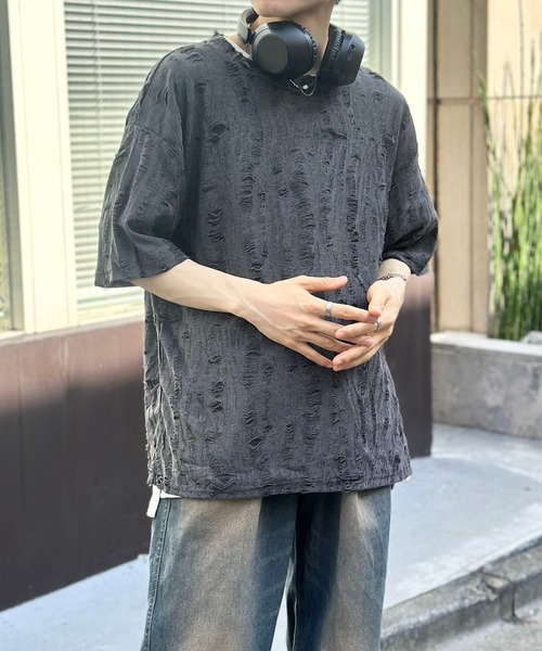link lot（リンクロット）の「【男女兼用】ダメージ加工ビッグシルエットスラブTシャツ（Tシャツ/カットソー・メンズ・ダークグレー/ホワイト・F）」の19枚目の写真