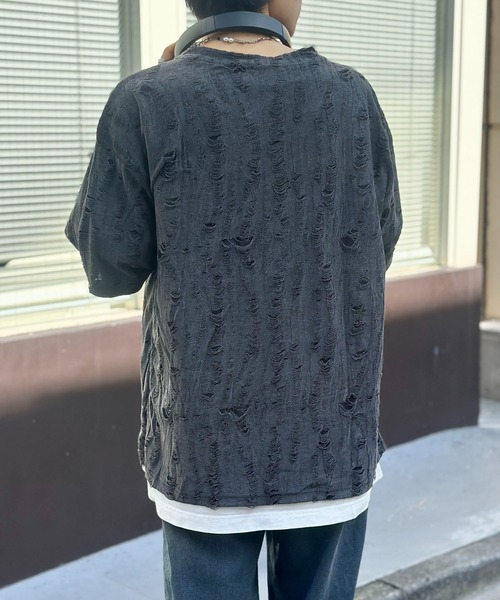 link lot（リンクロット）の「【男女兼用】ダメージ加工ビッグシルエットスラブTシャツ（Tシャツ/カットソー・メンズ・ダークグレー/ホワイト・F）」の20枚目の写真