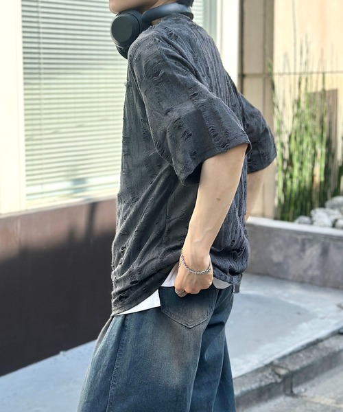 link lot（リンクロット）の「【男女兼用】ダメージ加工ビッグシルエットスラブTシャツ（Tシャツ/カットソー・メンズ・ダークグレー/ホワイト・F）」の21枚目の写真