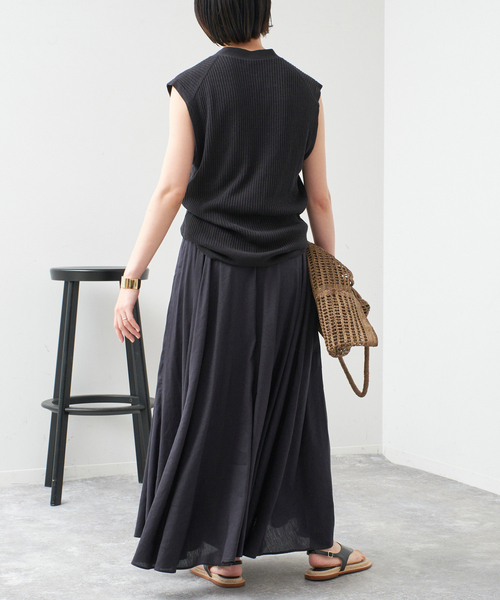 スピックアンドスパン　リネン100％　スカート　麻　黒 フリンジ　38 SALE／30%OFF】Spick & Span リネン混ギャザーフレアスカート