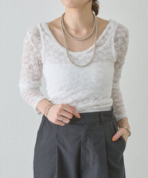 SHENERY | 《ヘルシーな肌見せ》レイヤードUネックレースカットソー(Tシャツ/カットソー)
