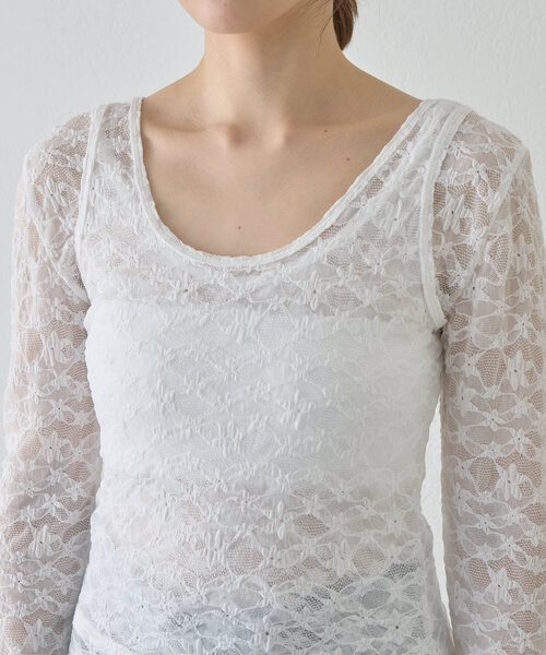 SHENERY(シーナリー)の「《ヘルシーな肌見せ》レイヤードUネックレースカットソー(Tシャツ/カットソー・レディース・オフホワイト/ブラック・FREE)」の21枚目の写真