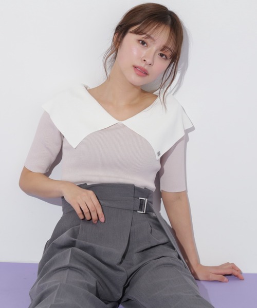 JILL by JILL STUART(ジルバイジルスチュアート)の「◇配色ビッグカラーリブニット(ニット/セーター・レディース・ベージュ/ブラック系その他/ブラック・FREE)」の3枚目の写真