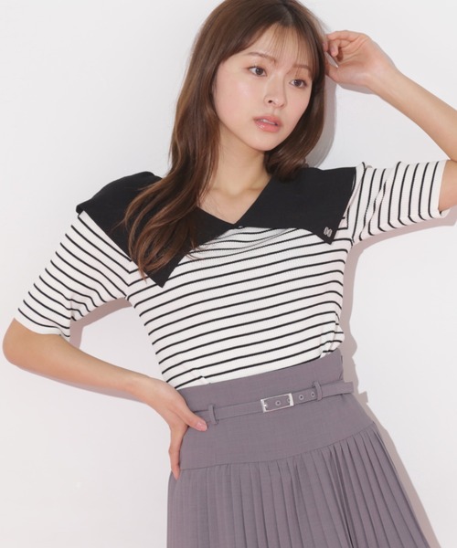 JILL by JILL STUART(ジルバイジルスチュアート)の「◇配色ビッグカラーリブニット(ニット/セーター・レディース・ベージュ/ブラック系その他/ブラック・FREE)」の2枚目の写真