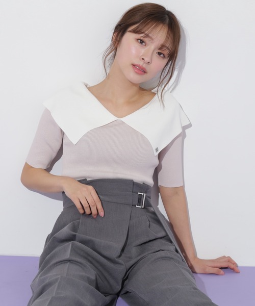 JILL by JILL STUART(ジルバイジルスチュアート)の「◇配色ビッグカラーリブニット(ニット/セーター・レディース・ベージュ/ブラック系その他/ブラック・FREE)」の21枚目の写真