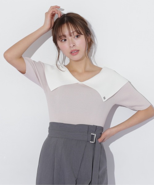 JILL by JILL STUART(ジルバイジルスチュアート)の「◇配色ビッグカラーリブニット(ニット/セーター・レディース・ベージュ/ブラック系その他/ブラック・FREE)」の20枚目の写真