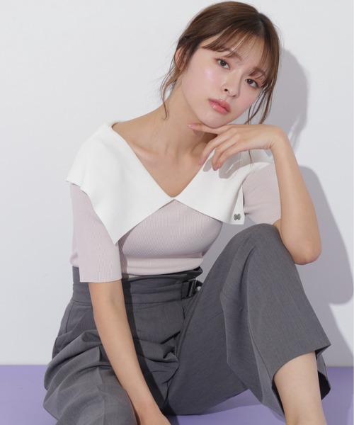 JILL by JILL STUART(ジルバイジルスチュアート)の「◇配色ビッグカラーリブニット(ニット/セーター・レディース・ベージュ/ブラック系その他/ブラック・FREE)」の22枚目の写真