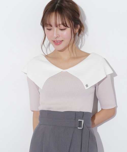 JILL by JILL STUART(ジルバイジルスチュアート)の「◇配色ビッグカラーリブニット(ニット/セーター・レディース・ベージュ/ブラック系その他/ブラック・FREE)」の19枚目の写真