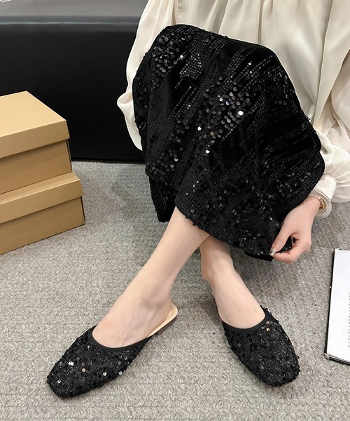 Lace Ladies(レースレディース)の「ツイード スパンコール ラウンドトゥ フラット ミュール サンダル(サンダル・レディース・アイボリー/ブラック・22.5cm/23.5cm/24cm/24.5cm/25cm/23cm)」の3枚目の写真