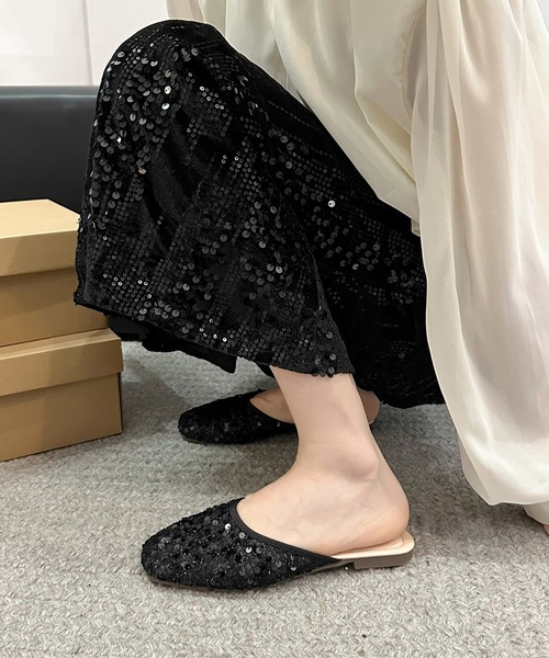 Lace Ladies(レースレディース)の「ツイード スパンコール ラウンドトゥ フラット ミュール サンダル(サンダル・レディース・アイボリー/ブラック・22.5cm/23.5cm/24cm/24.5cm/25cm/23cm)」の4枚目の写真