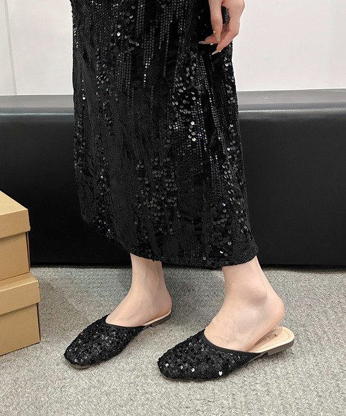 Lace Ladies(レースレディース)の「ツイード スパンコール ラウンドトゥ フラット ミュール サンダル(サンダル・レディース・アイボリー/ブラック・22.5cm/23.5cm/24cm/24.5cm/25cm/23cm)」の5枚目の写真
