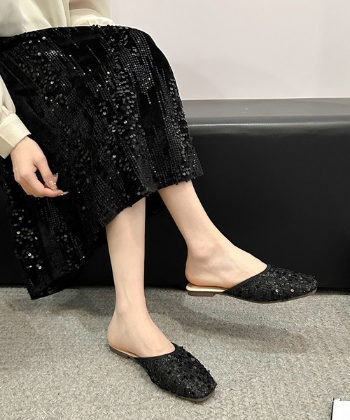 Lace Ladies(レースレディース)の「ツイード スパンコール ラウンドトゥ フラット ミュール サンダル(サンダル・レディース・アイボリー/ブラック・22.5cm/23.5cm/24cm/24.5cm/25cm/23cm)」の6枚目の写真