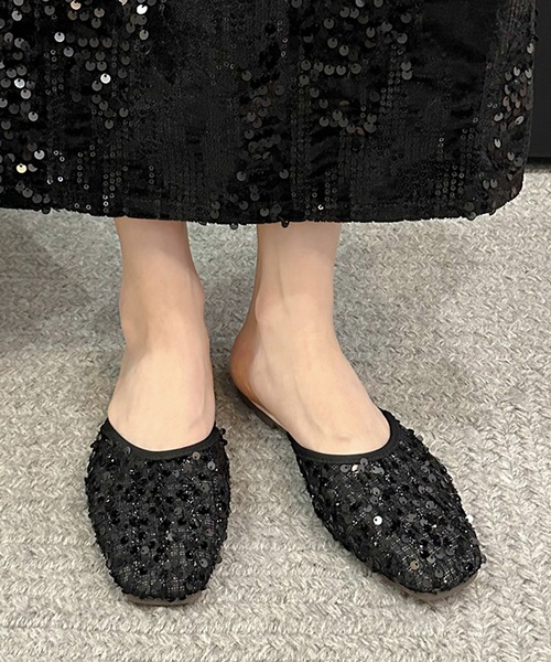 Lace Ladies(レースレディース)の「ツイード スパンコール ラウンドトゥ フラット ミュール サンダル(サンダル・レディース・アイボリー/ブラック・22.5cm/23.5cm/24cm/24.5cm/25cm/23cm)」の7枚目の写真