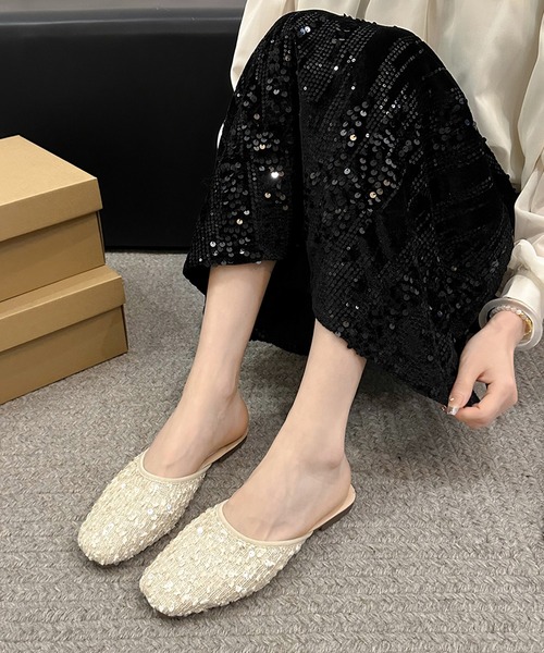Lace Ladies(レースレディース)の「ツイード スパンコール ラウンドトゥ フラット ミュール サンダル(サンダル・レディース・アイボリー/ブラック・22.5cm/23.5cm/24cm/24.5cm/25cm/23cm)」の9枚目の写真