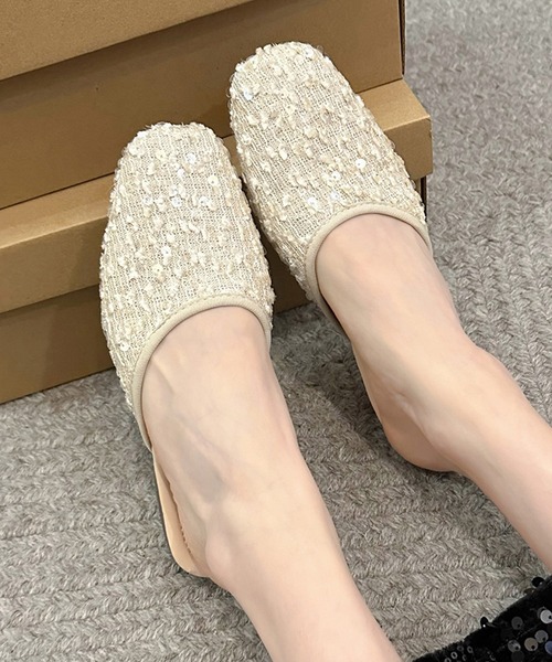 Lace Ladies(レースレディース)の「ツイード スパンコール ラウンドトゥ フラット ミュール サンダル(サンダル・レディース・アイボリー/ブラック・22.5cm/23.5cm/24cm/24.5cm/25cm/23cm)」の10枚目の写真
