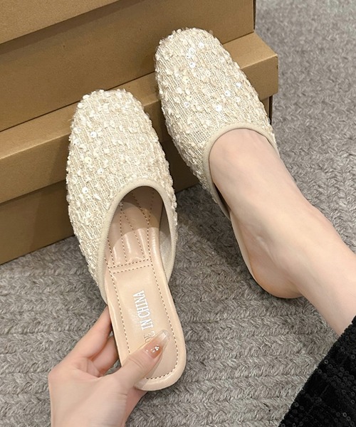 Lace Ladies(レースレディース)の「ツイード スパンコール ラウンドトゥ フラット ミュール サンダル(サンダル・レディース・アイボリー/ブラック・22.5cm/23.5cm/24cm/24.5cm/25cm/23cm)」の11枚目の写真