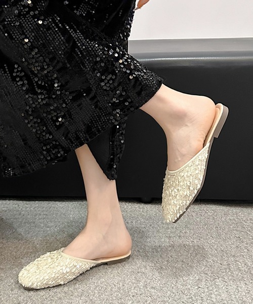 Lace Ladies(レースレディース)の「ツイード スパンコール ラウンドトゥ フラット ミュール サンダル(サンダル・レディース・アイボリー/ブラック・22.5cm/23.5cm/24cm/24.5cm/25cm/23cm)」の12枚目の写真