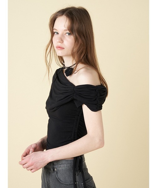 FURFUR(ファーファー)の「【WEB・一部店舗限定カラー】ドレープローズトップス(Tシャツ/カットソー・レディース・サックスブルー/ブラック/ピンク/ホワイト・FREE)」の14枚目の写真