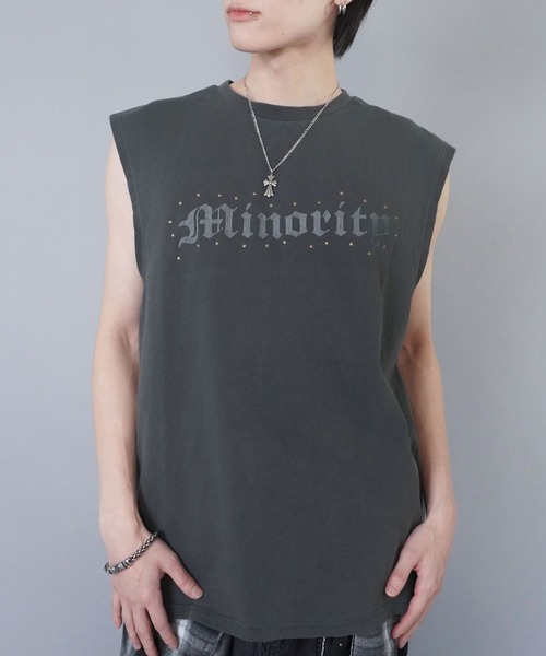 SPINNS（スピンズ）の「ピグメントノースリーブTシャツ/ストーンロゴ（Tシャツ/カットソー・メンズ・グレー/ブラック/ベージュ・ONESIZE）」の13枚目の写真