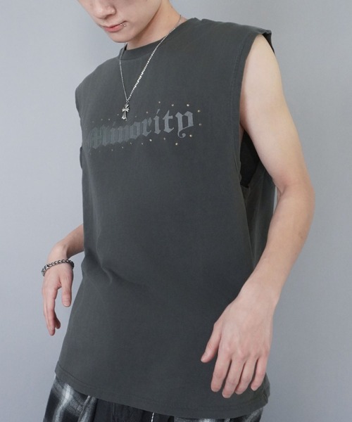 SPINNS（スピンズ）の「ピグメントノースリーブTシャツ/ストーンロゴ（Tシャツ/カットソー・メンズ・グレー/ブラック/ベージュ・ONESIZE）」の14枚目の写真