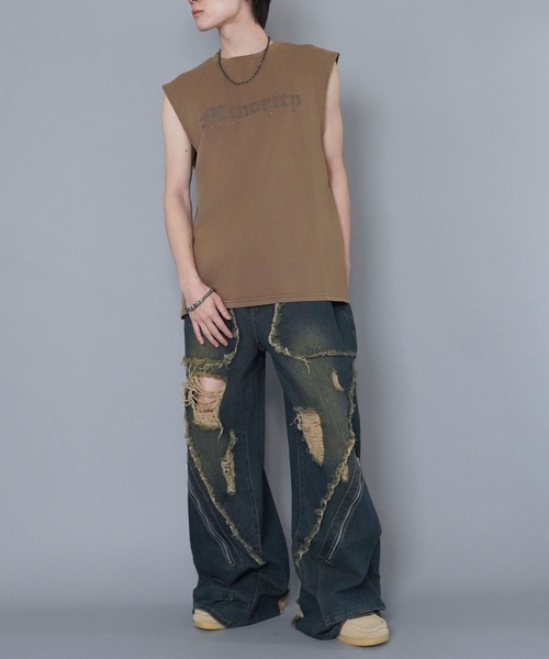 SPINNS（スピンズ）の「ピグメントノースリーブTシャツ/ストーンロゴ（Tシャツ/カットソー・メンズ・グレー/ブラック/ベージュ・ONESIZE）」の17枚目の写真