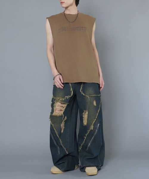 SPINNS（スピンズ）の「ピグメントノースリーブTシャツ/ストーンロゴ（Tシャツ/カットソー・メンズ・グレー/ブラック/ベージュ・ONESIZE）」の18枚目の写真