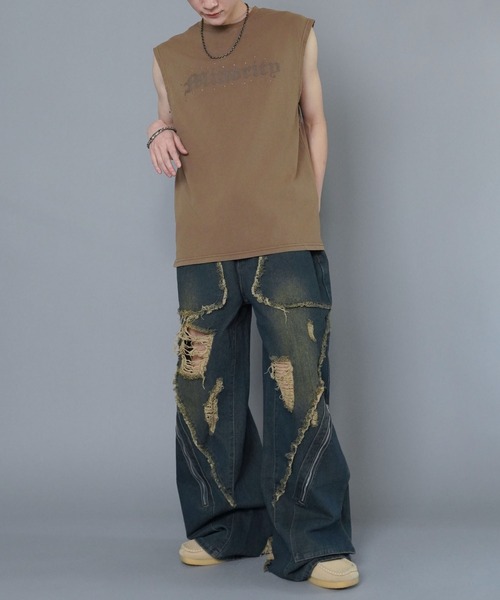 SPINNS（スピンズ）の「ピグメントノースリーブTシャツ/ストーンロゴ（Tシャツ/カットソー・メンズ・グレー/ブラック/ベージュ・ONESIZE）」の19枚目の写真