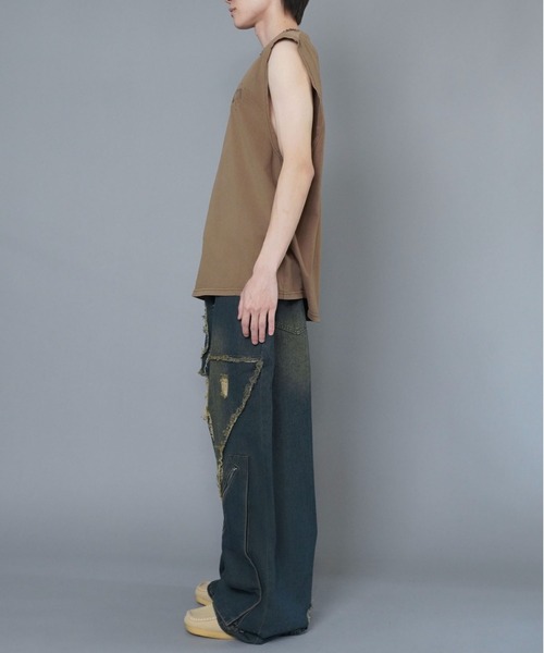 SPINNS（スピンズ）の「ピグメントノースリーブTシャツ/ストーンロゴ（Tシャツ/カットソー・メンズ・グレー/ブラック/ベージュ・ONESIZE）」の20枚目の写真